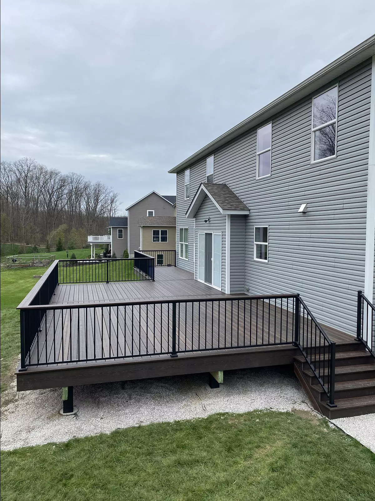 Composite Deck & Aluminum Railing, installed by Swiss Valley Fence. Deavertown Ohio.