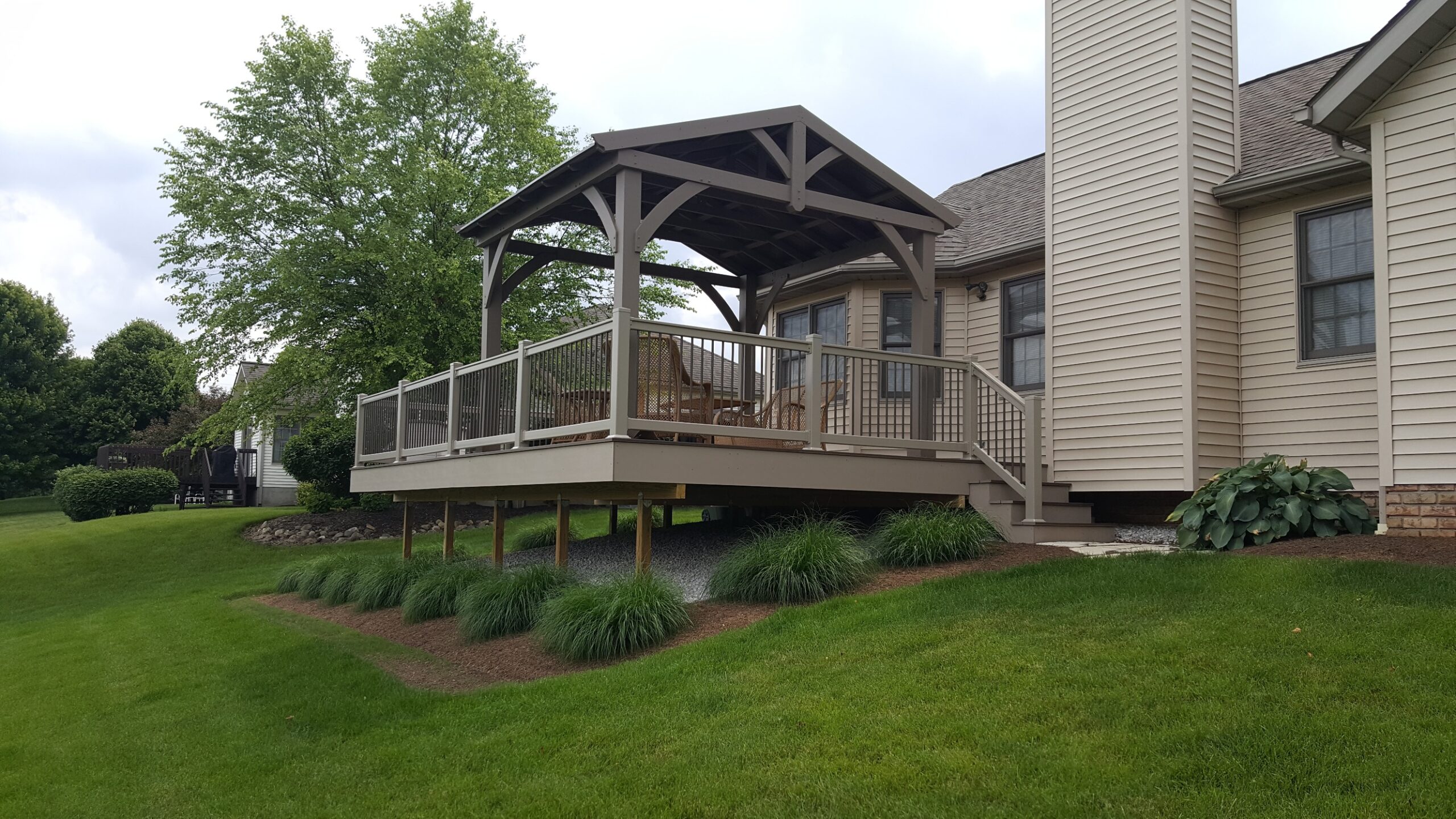 Composite Deck & Railing installed by Swiss Valley Fence. Jeromesville