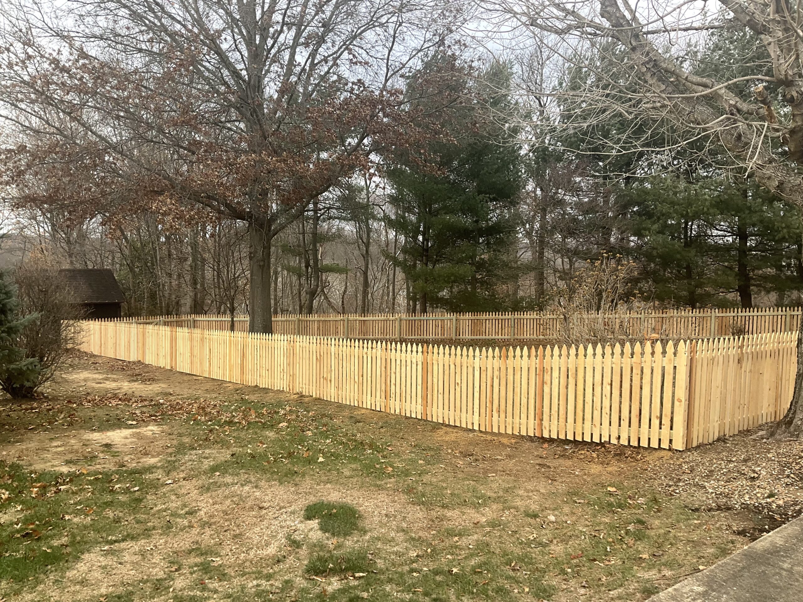 Wood Picket Fence Installed by Swiss Valley Fence. Wellsville