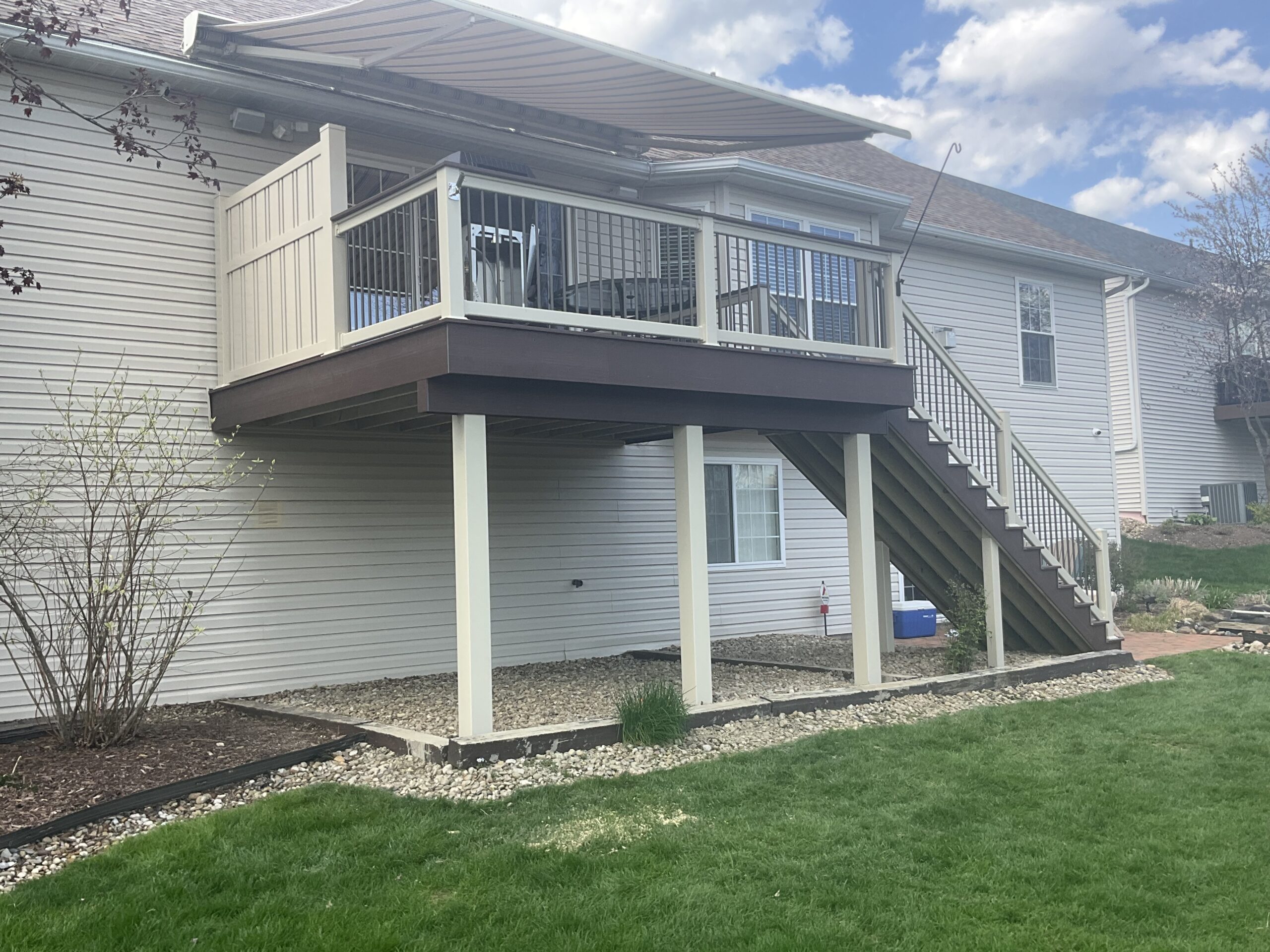 Composite Deck, with Vinyl Fence, Installed By Swiss Valley Fence. Wellsville Ohio.