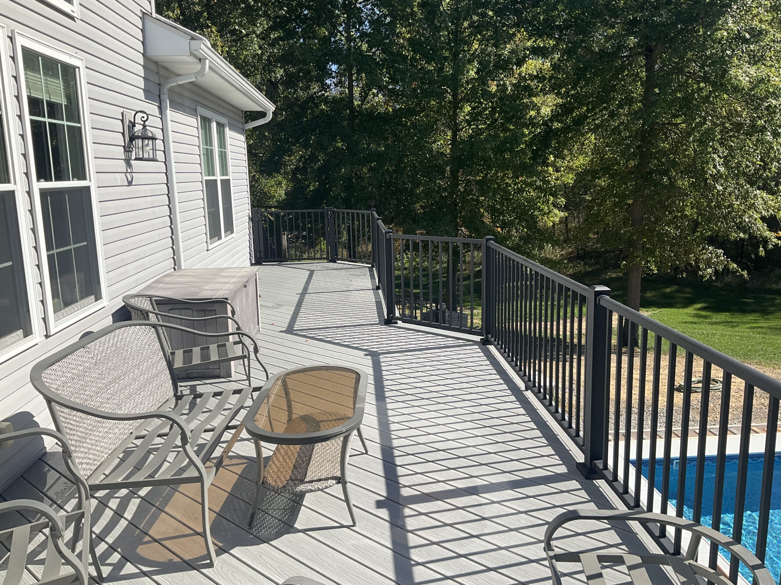 Composite Decking, Aluminum Railing, installed by Swiss Valley Fence. Lodi Ohio.