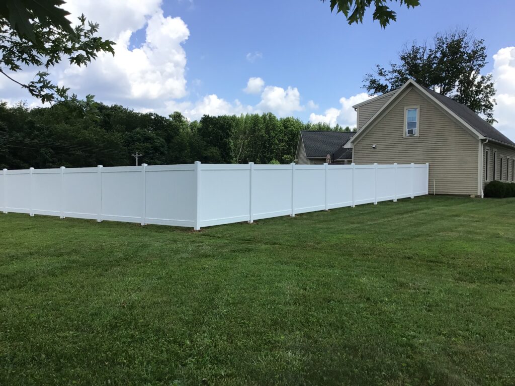 Vinyl Privacy Fence, installed by Swiss Valley Fence. Navarre Ohio.
