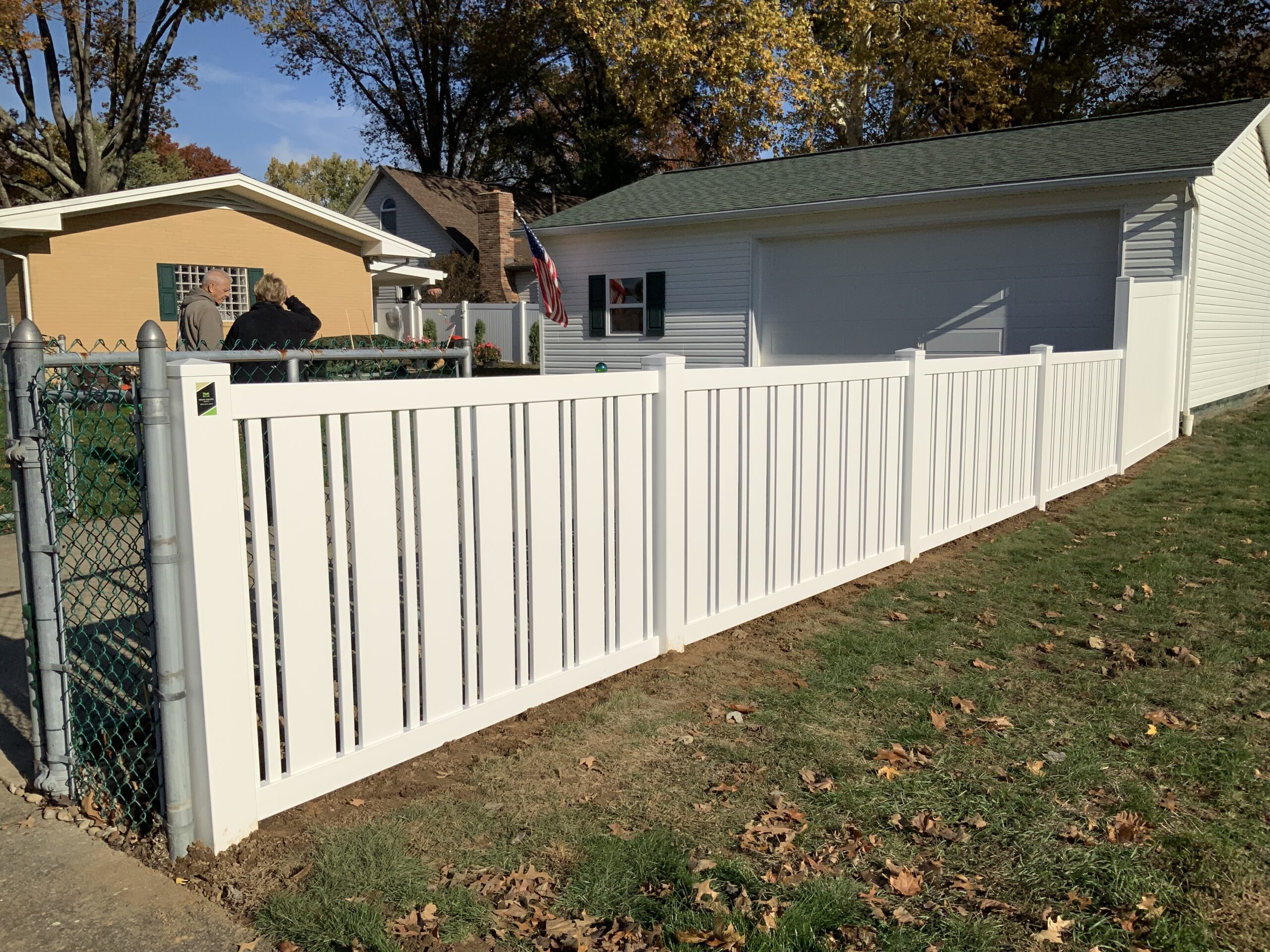 Vinyl Picket Fence, installed by Swiss Valley Fence. Bridgeport Ohio.