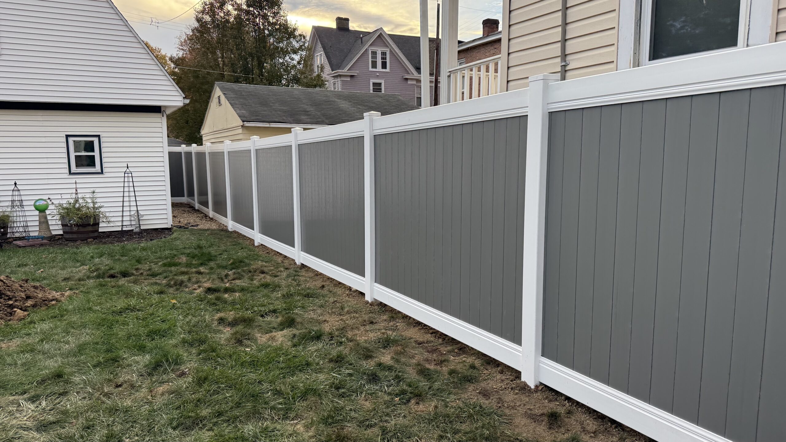 Vinyl Privacy Fence, installed by Swiss Valley Fence. Bolivar Ohio.