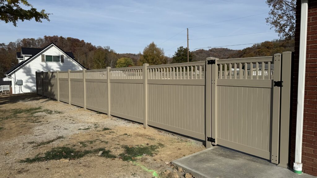 Vinyl Privacy Fence, installed by Swiss Valley Fence. Follansbee West Virginia.